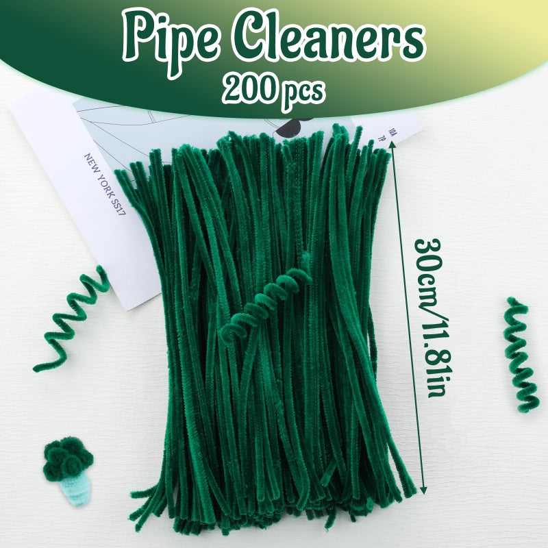 Mnuizu 200pcs Pipe Cleaners,Pipe Cleaners Chenille Stems for Craft, Fuzzy Sticks Christmas Craft Supplies for DIY Art & Creative Crafts Decorations(Dark Green) - Image 2